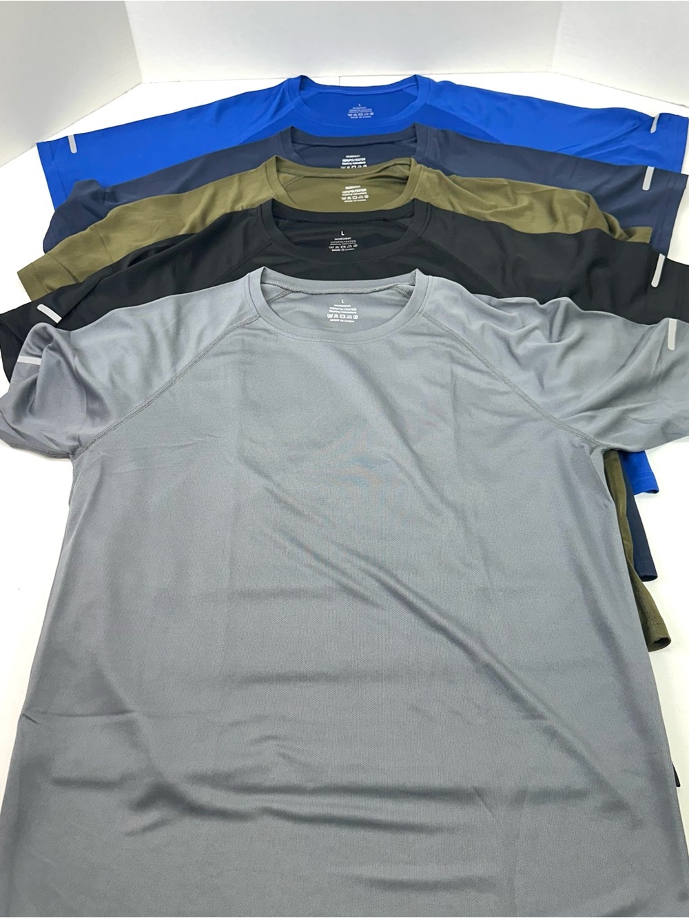 Men's 5 Pack Performance Crew Neck Shirt Lg Gray, Black, Olive, Navy, Royal Blue